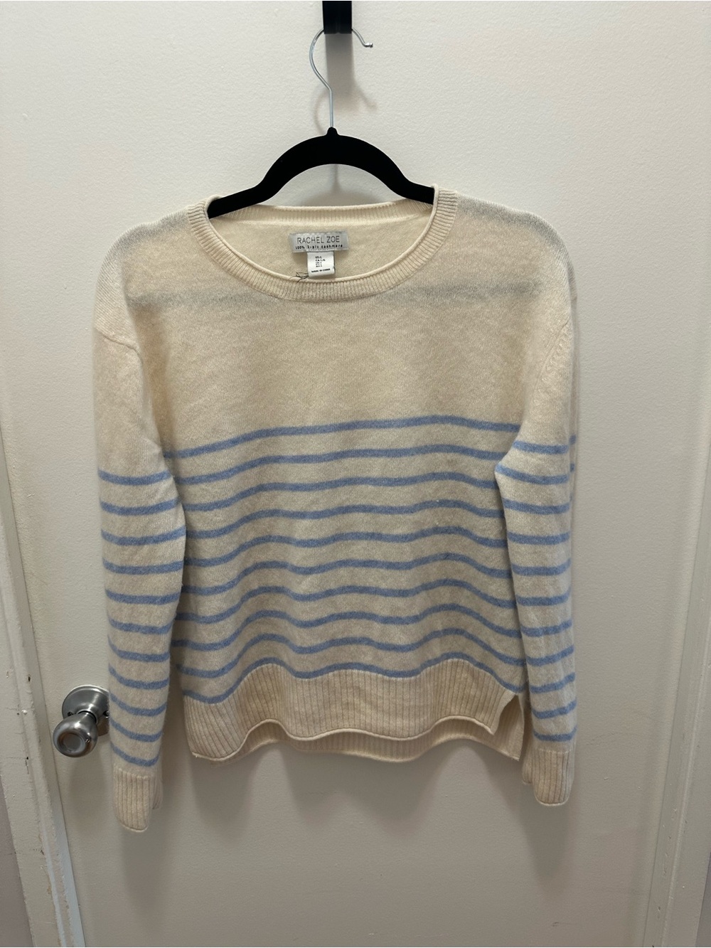 Rachel Zoe Cream Sweater with Light Blue Stripes
